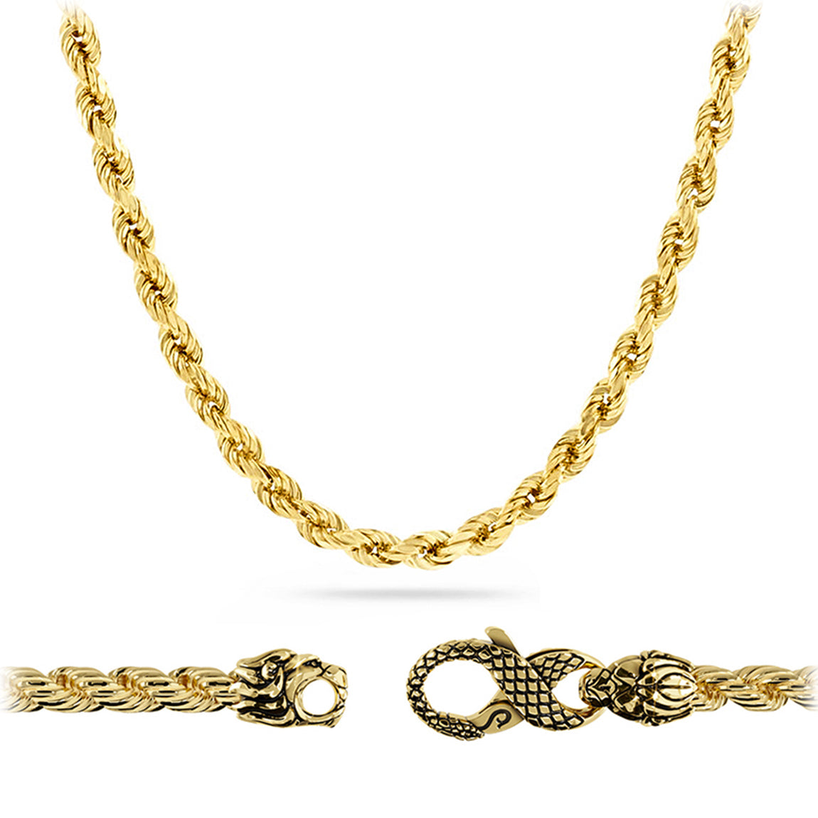 4mm Diamond Cut Rope Chain, 14K Yellow Gold, Proclamation Jewelry 22 / Lion & Snake
